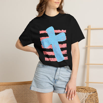 Cross & Stripes T-Shirt — Retro Coastal Church Graphic Tee