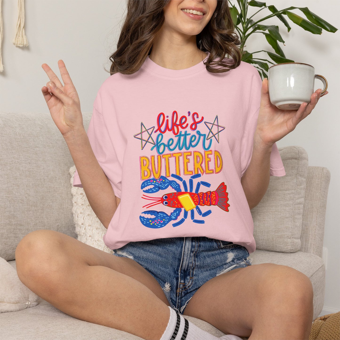 T-Shirt — 'Life's Better Buttered' Lobster Seafood Graphic Tee