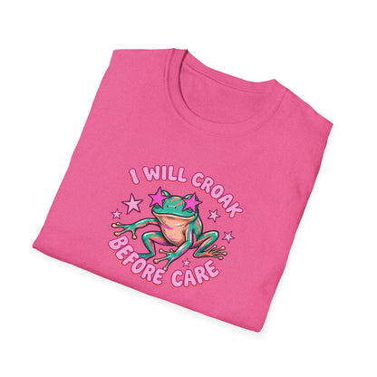 Funny Frog T-Shirt — "I Will Croak Before I Care" Cute Retro Frog Graphic Tee