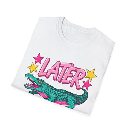 Later Alligator T‑Shirt — Retro Cartoon Gator "Later/After A While" Graphic Tee
