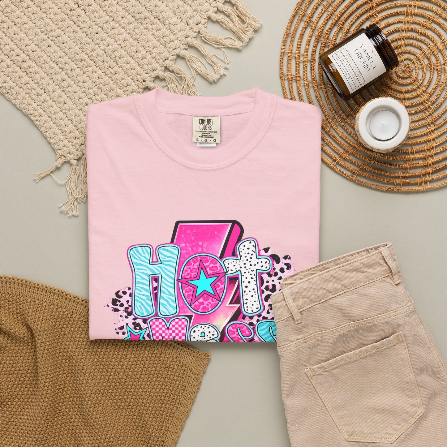 Retro Hot Mess Mama T-Shirt — Pink Lightning Graphic Tee