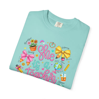 Teacher T-Shirt — "She is a Teacher" Cute School Supplies Design