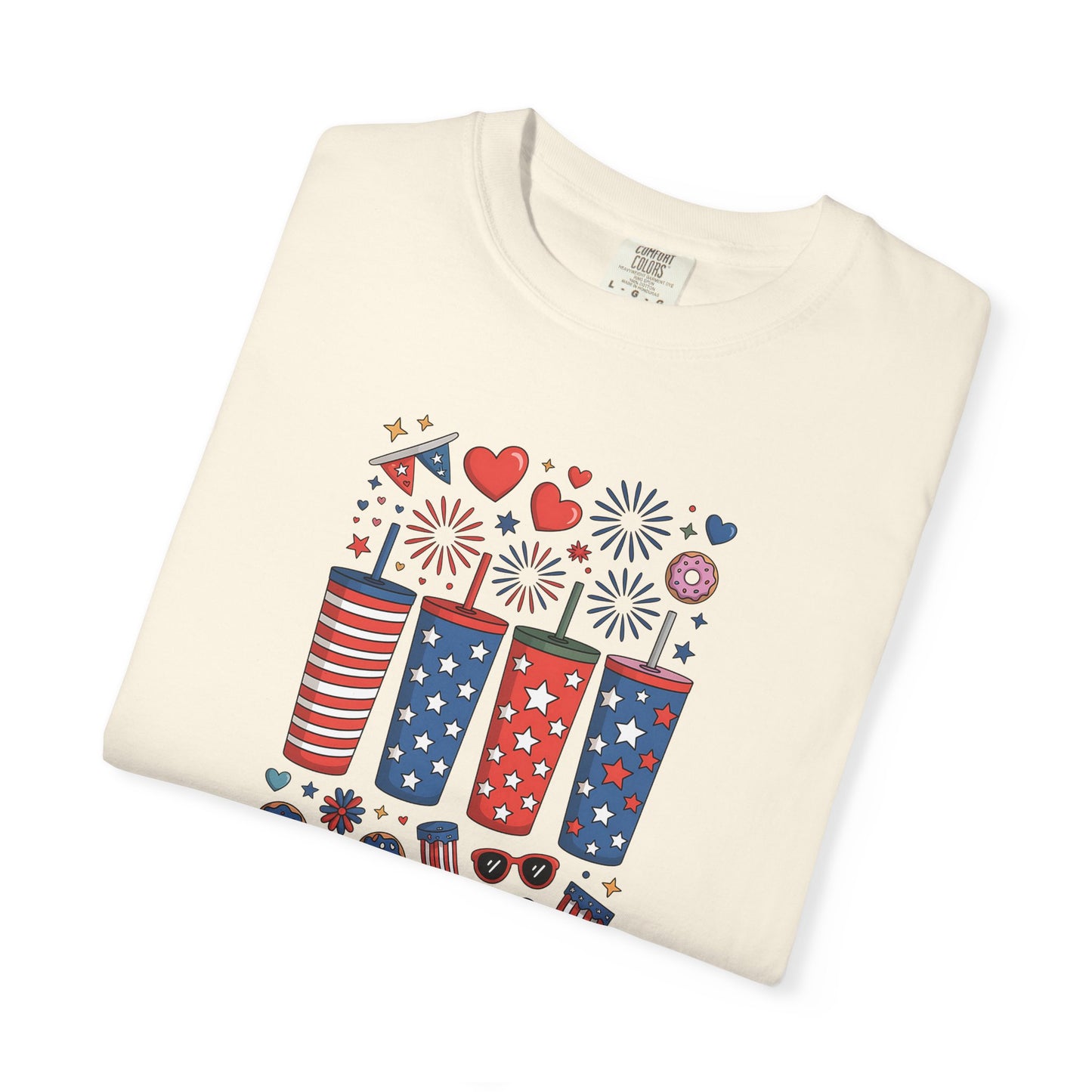 Patriotic Fireworks Cups T-Shirt — USA 4th of July Graphic Tee