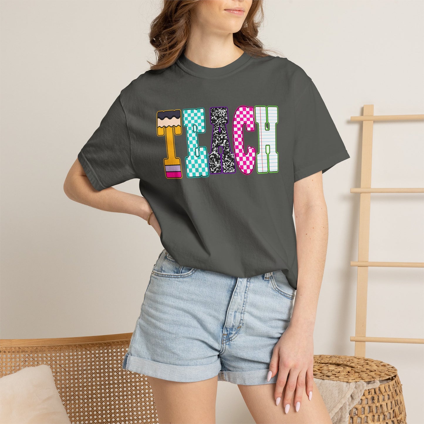 Teach Colorblock Graphic T-Shirt — Fun Teacher Appreciation Tee