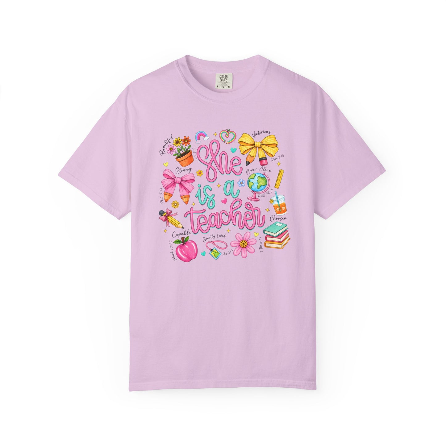 Teacher T-Shirt — "She is a Teacher" Cute School Supplies Design