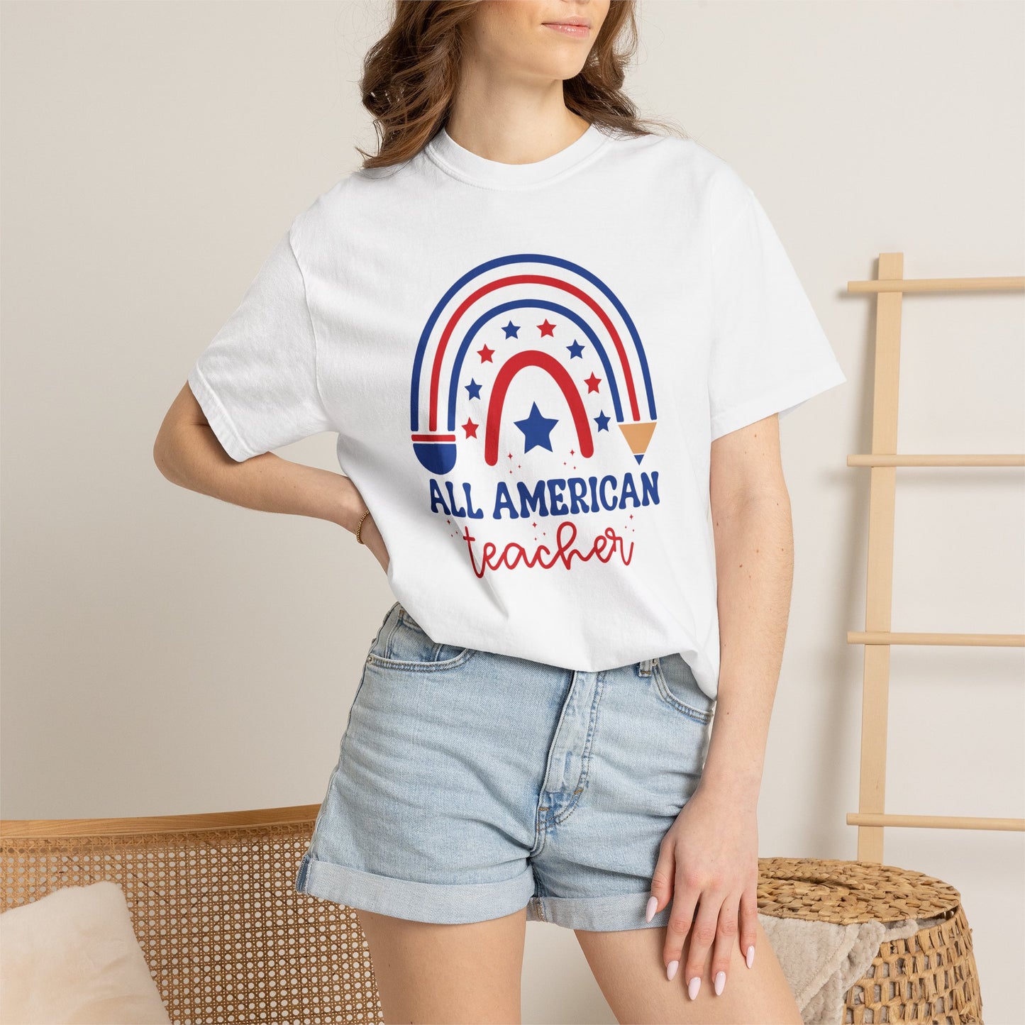 All American Teacher T-Shirt — Patriotic Rainbow Teacher Top
