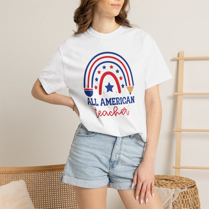 All American Teacher T-Shirt — Patriotic Rainbow Teacher Top