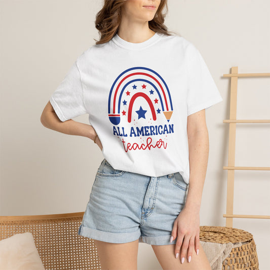 All American Teacher T-Shirt — Patriotic Rainbow Teacher Top