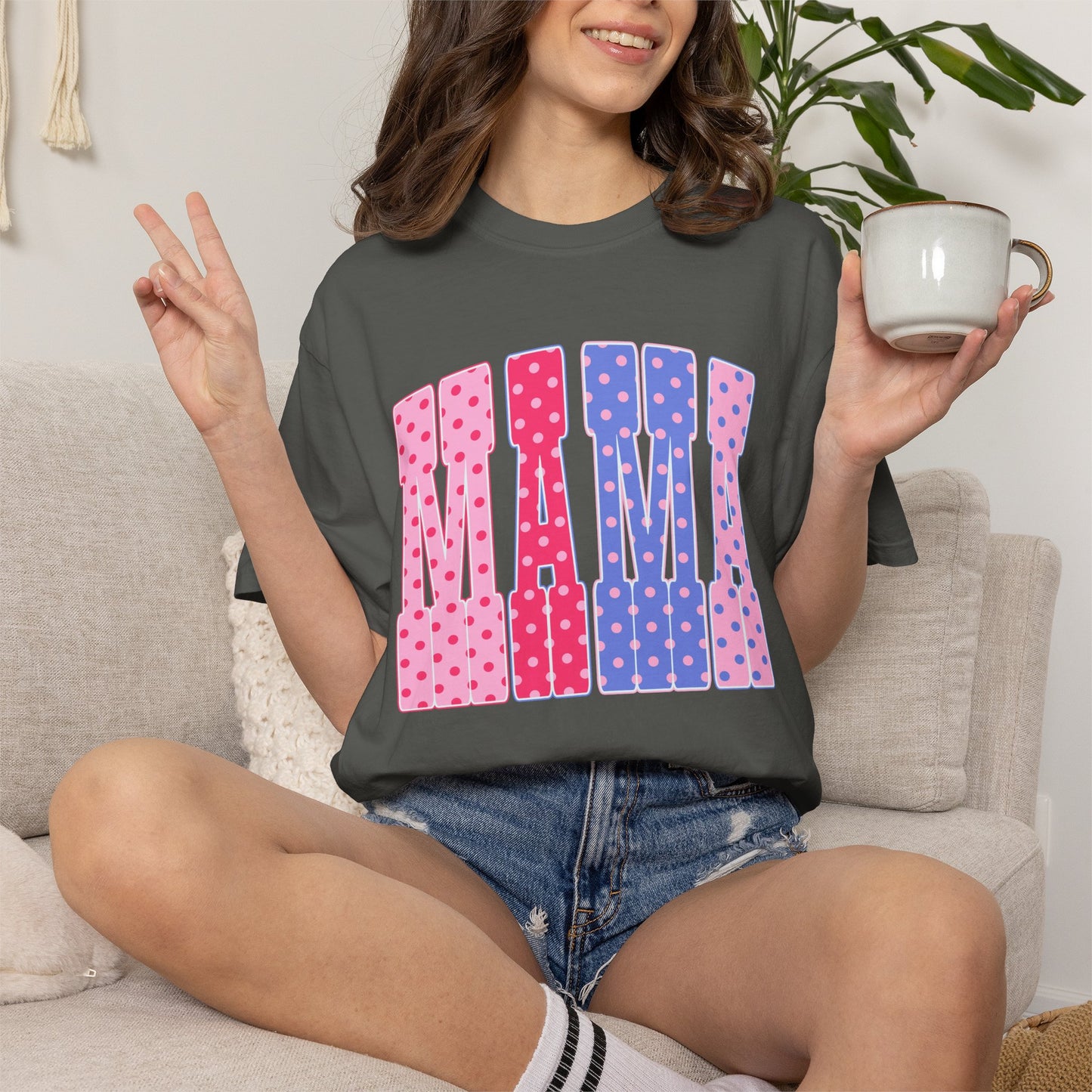 Mama Polka Dot Graphic T-Shirt — Pink & Purple Retro Mother's Day Tee