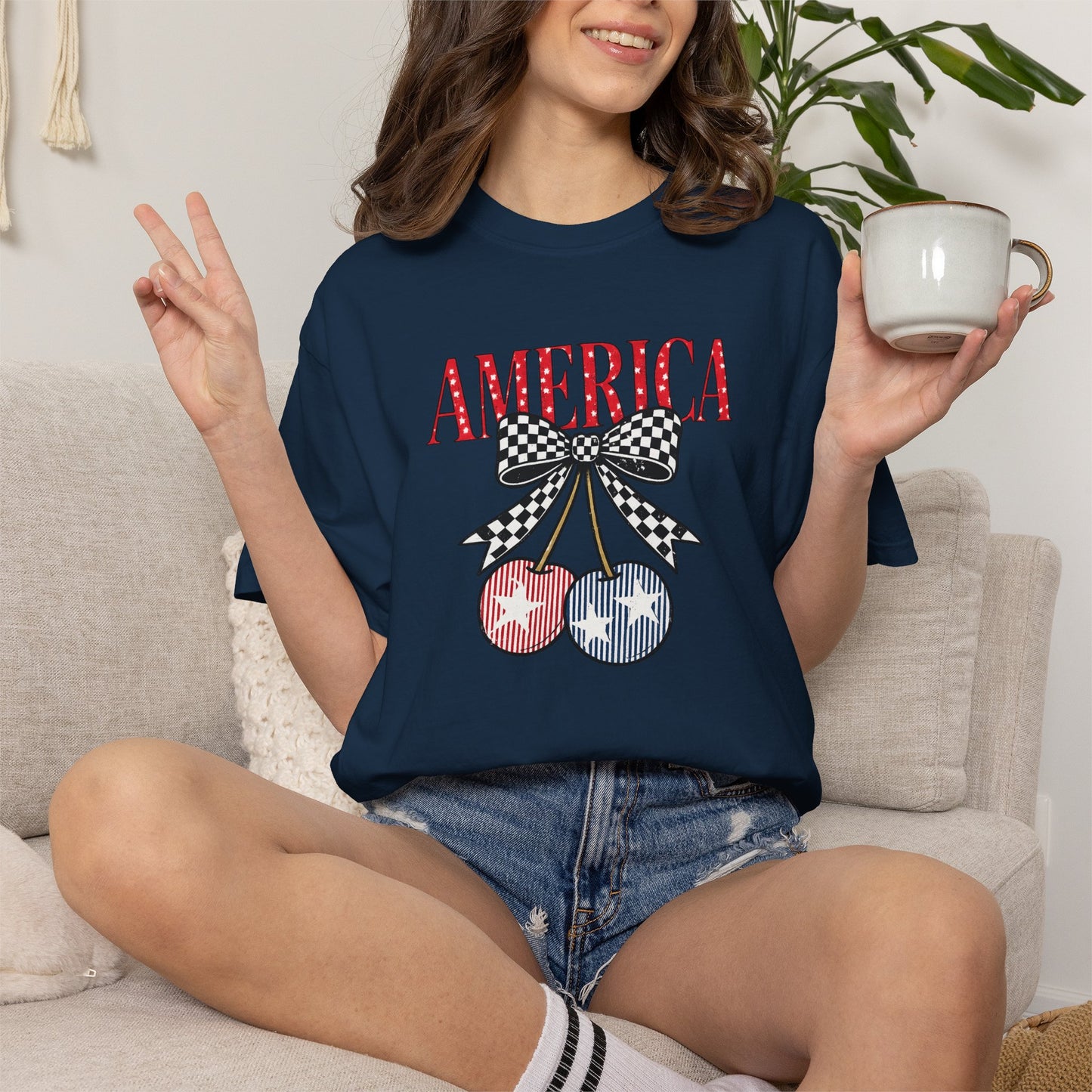 America Cherry Graphic T-Shirt — Patriotic 4th of July Tee