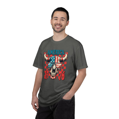 America 1776 Bull Skull T-Shirt — Patriotic Flag Graphic Tee for 4th of July