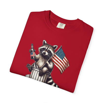 Patriotic Raccoon T-Shirt — "Red White & Feral" American Flag Graphic
