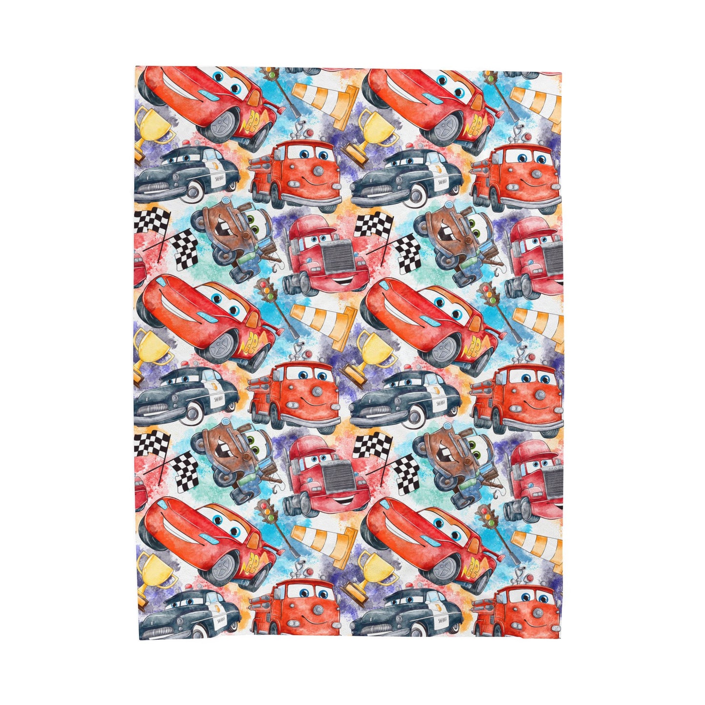 Kids' Plush Velveteen Blanket — Colorful Cartoon Race Car Pattern