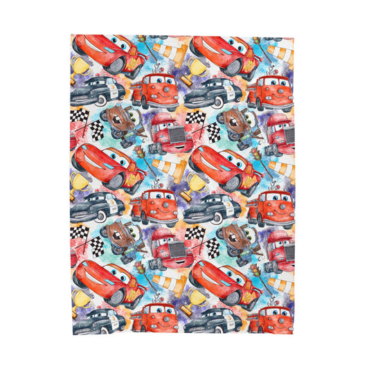 Kids' Plush Velveteen Blanket — Colorful Cartoon Race Car Pattern