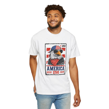 America 250 Eagle T-Shirt — Patriotic USA Flag Stamp Design