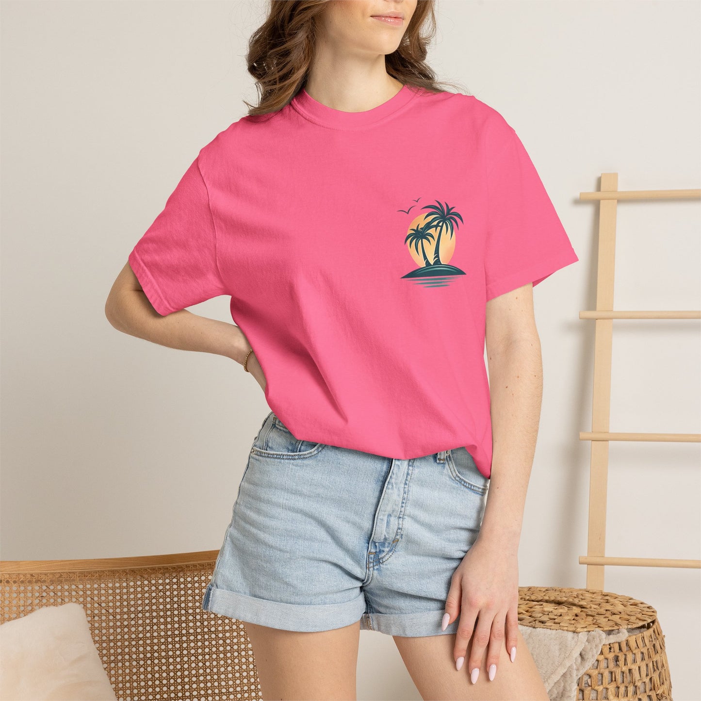 Palm Island Sunset T-Shirt — Tropical Beach Graphic Tee
