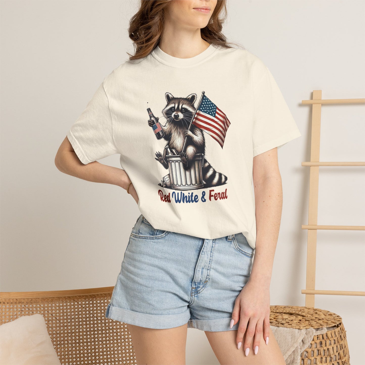Patriotic Raccoon T-Shirt — "Red White & Feral" American Flag Graphic