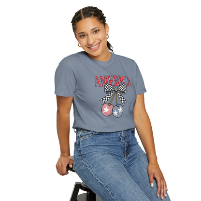 America Cherry Graphic T-Shirt — Patriotic 4th of July Tee