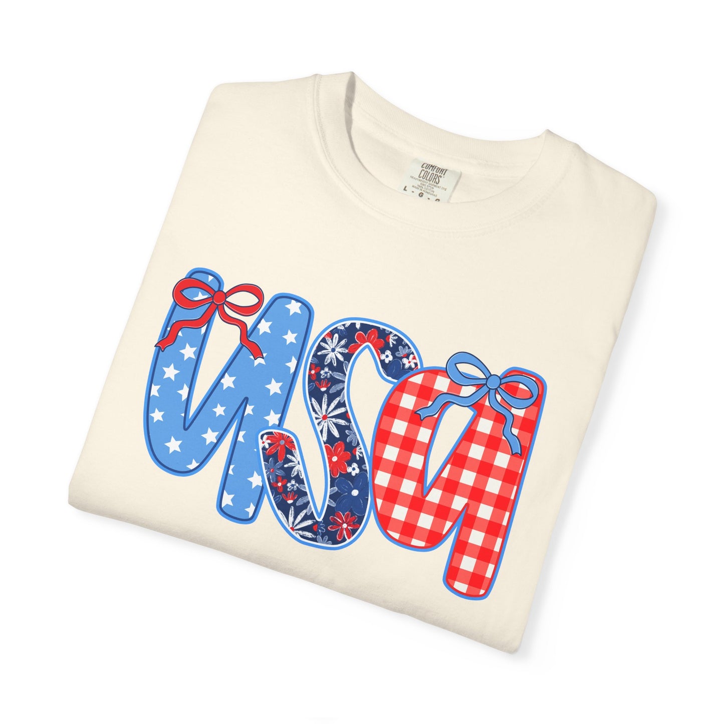 USA Patriotic T-Shirt - Red White Blue Bow Ribbon Design
