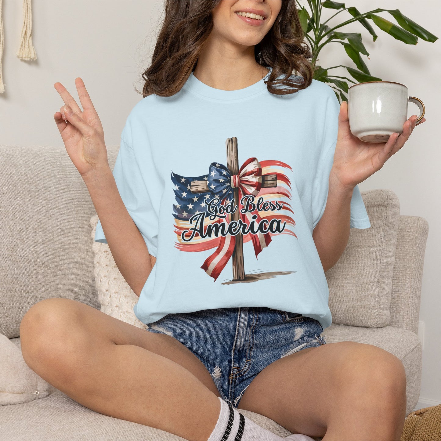 God Bless America Flag & Cross T-Shirt