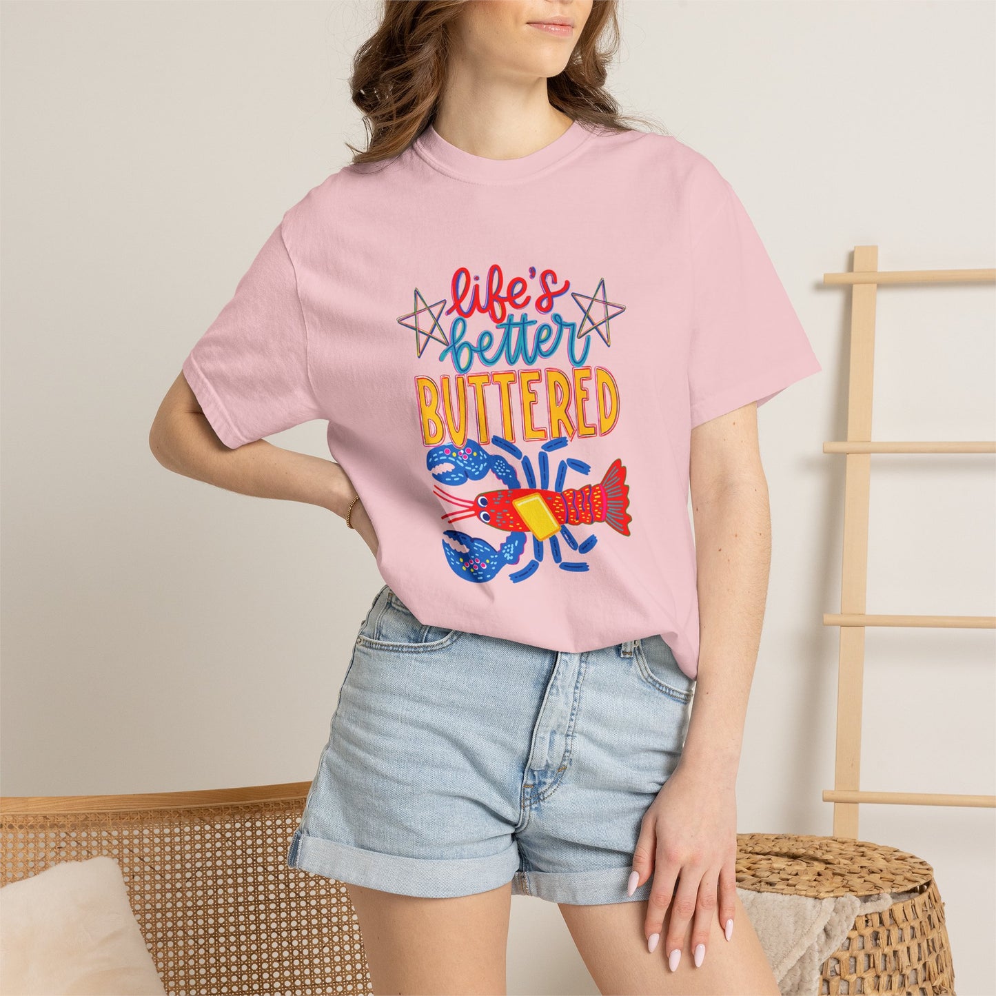 T-Shirt — 'Life's Better Buttered' Lobster Seafood Graphic Tee