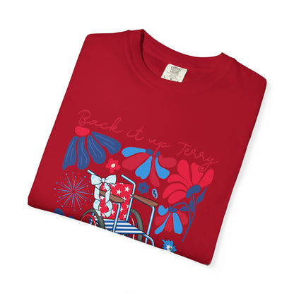 Fourth of July Beach Wheelchair T-Shirt — Patriotic Floral "Pack it up, Jerry" Tee