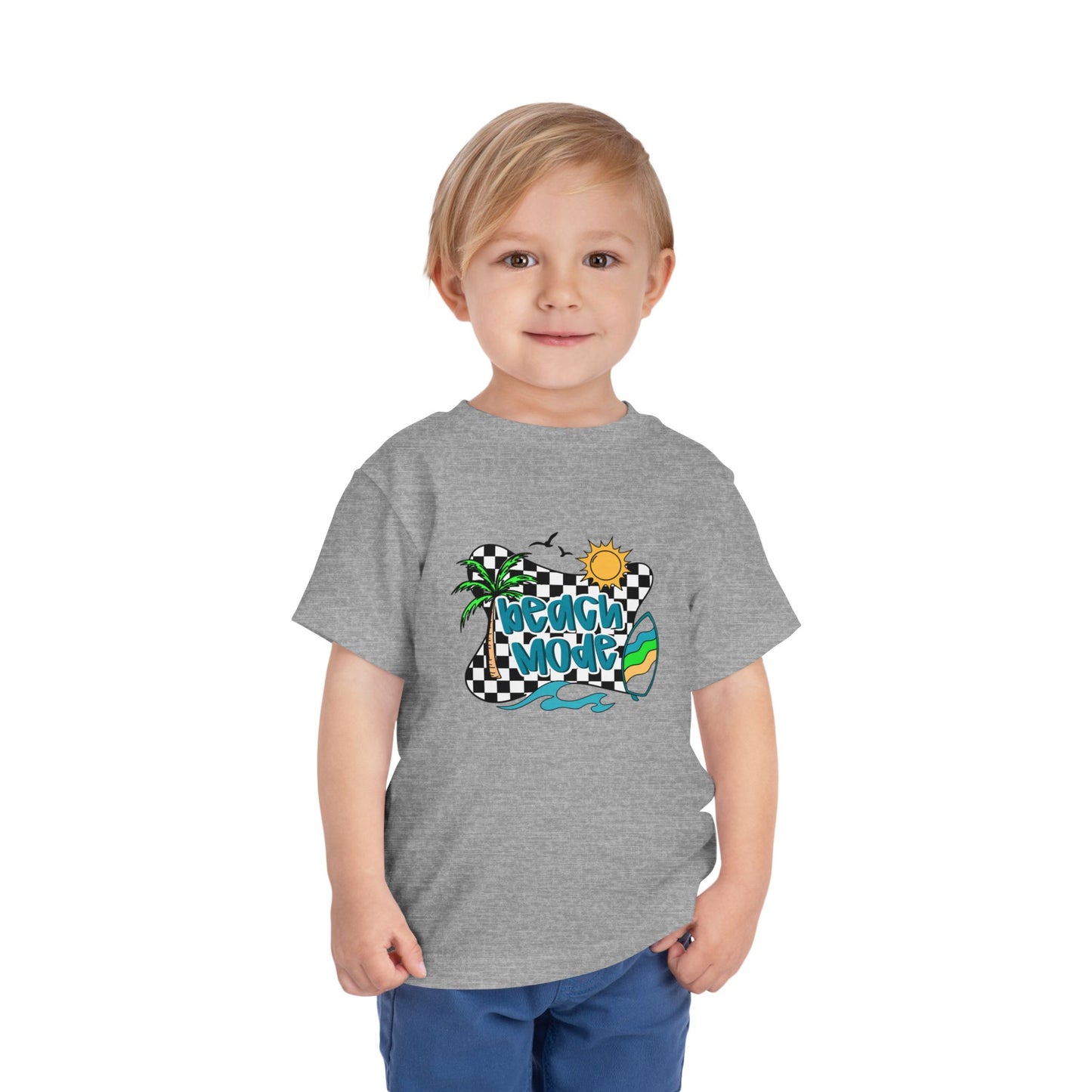 Toddler Tee — "Beach Vibes" Surfboard & Palm Tree Graphic