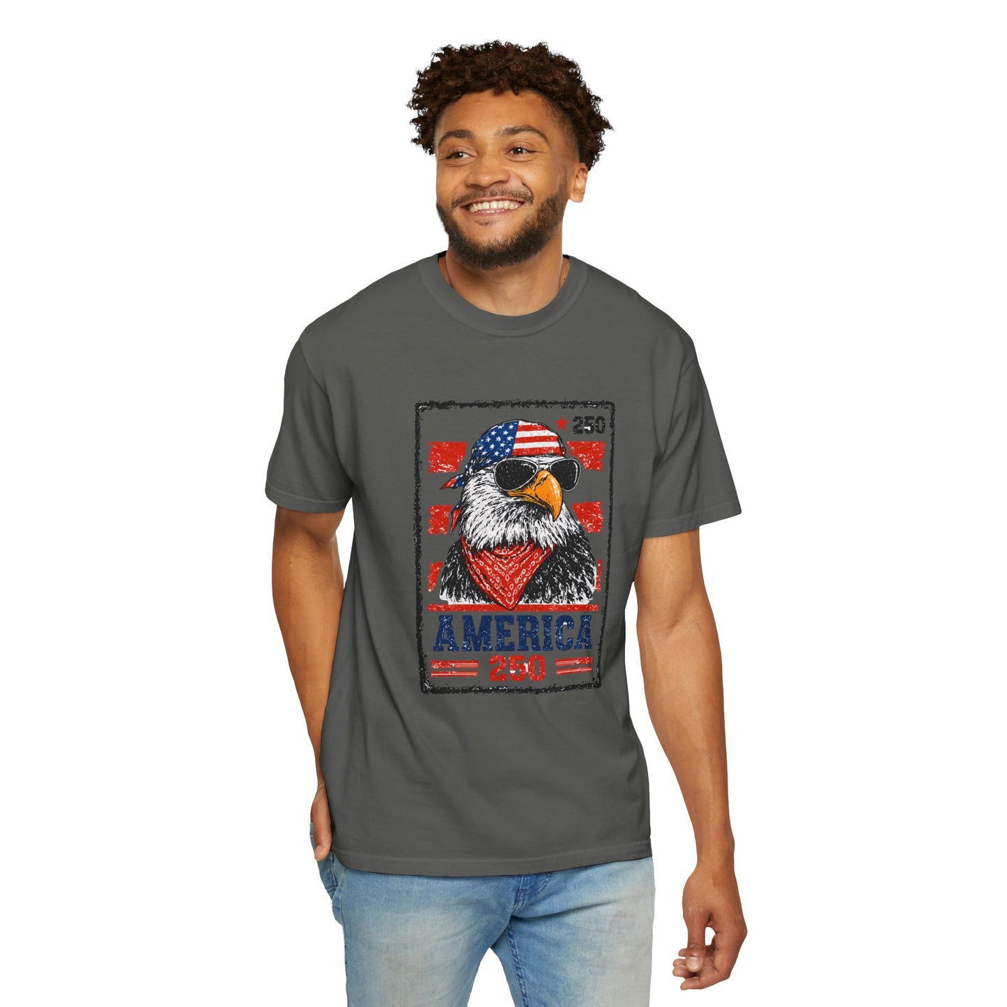 America 250 Eagle T-Shirt — Patriotic USA Flag Stamp Design
