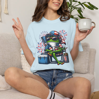 Patriotic Frog BBQ T-Shirt — Fourth of July Frog with American Flag Bandana