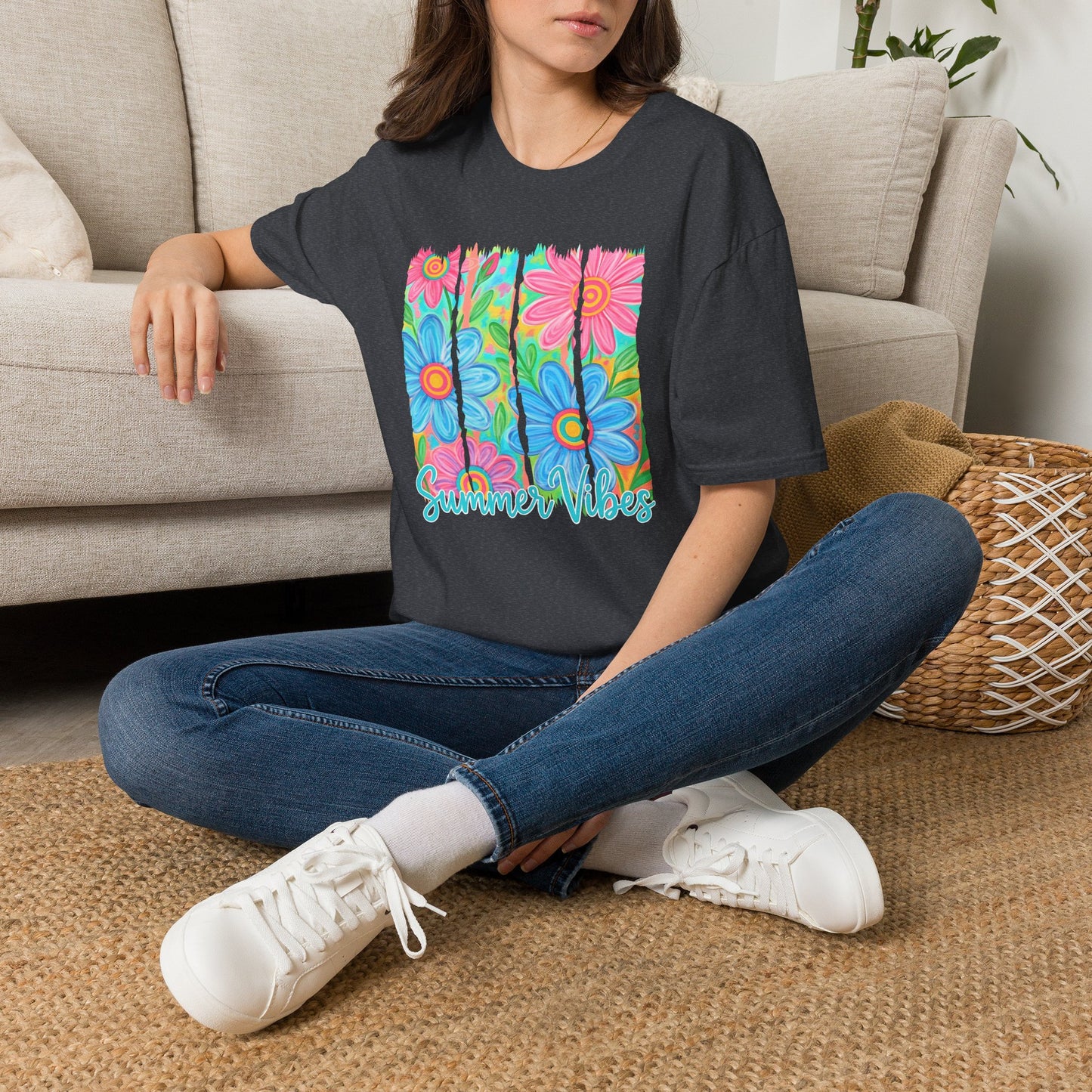 Summer vibes floral tee- Gildan softstyle