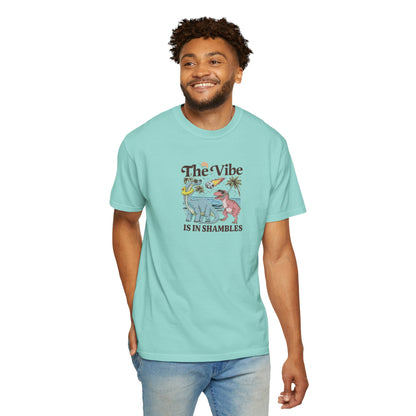 Retro Dinosaur Tee — "The Vibe Is In Shambles" Graphic T-Shirt