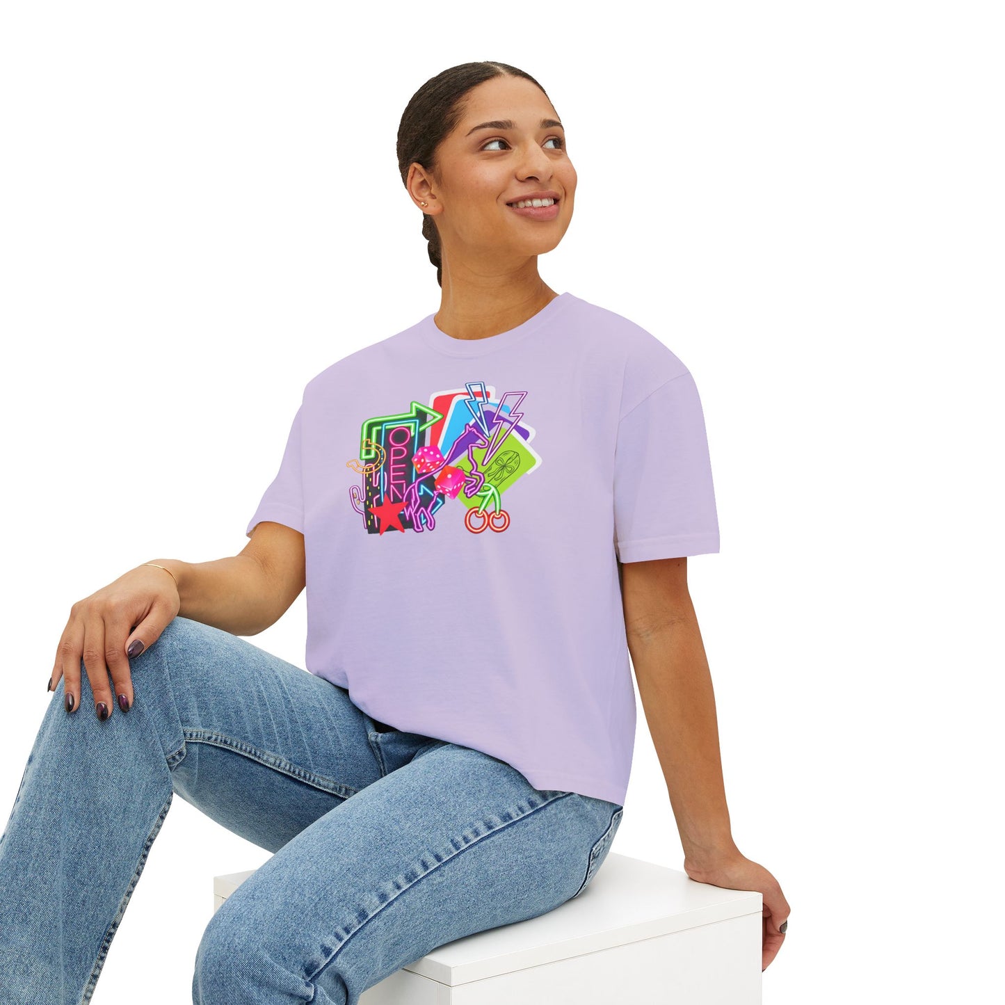 Retro Neon Makeup Graphic Tee — Women's Boxy Tee