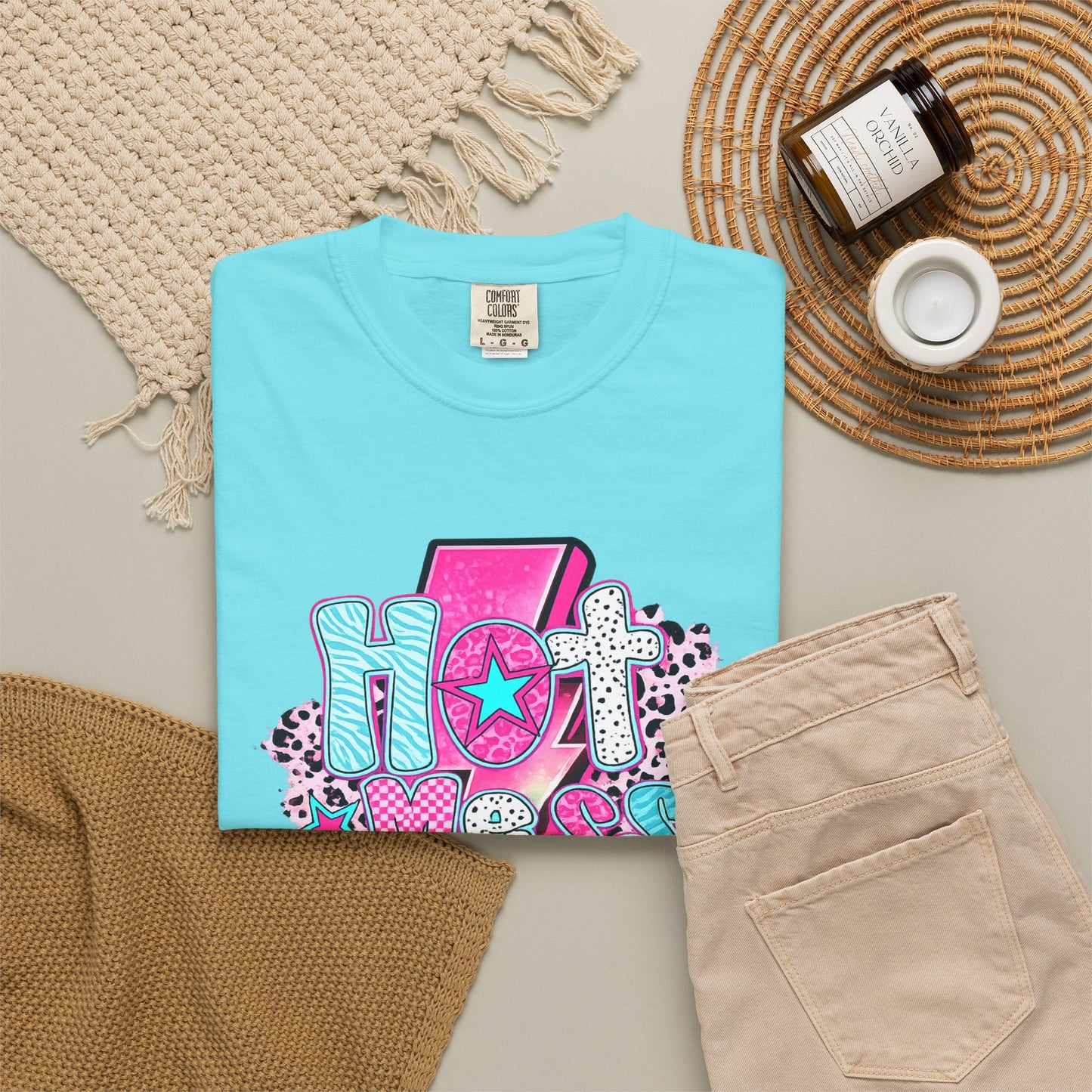 Retro Hot Mess Mama T-Shirt — Pink Lightning Graphic Tee