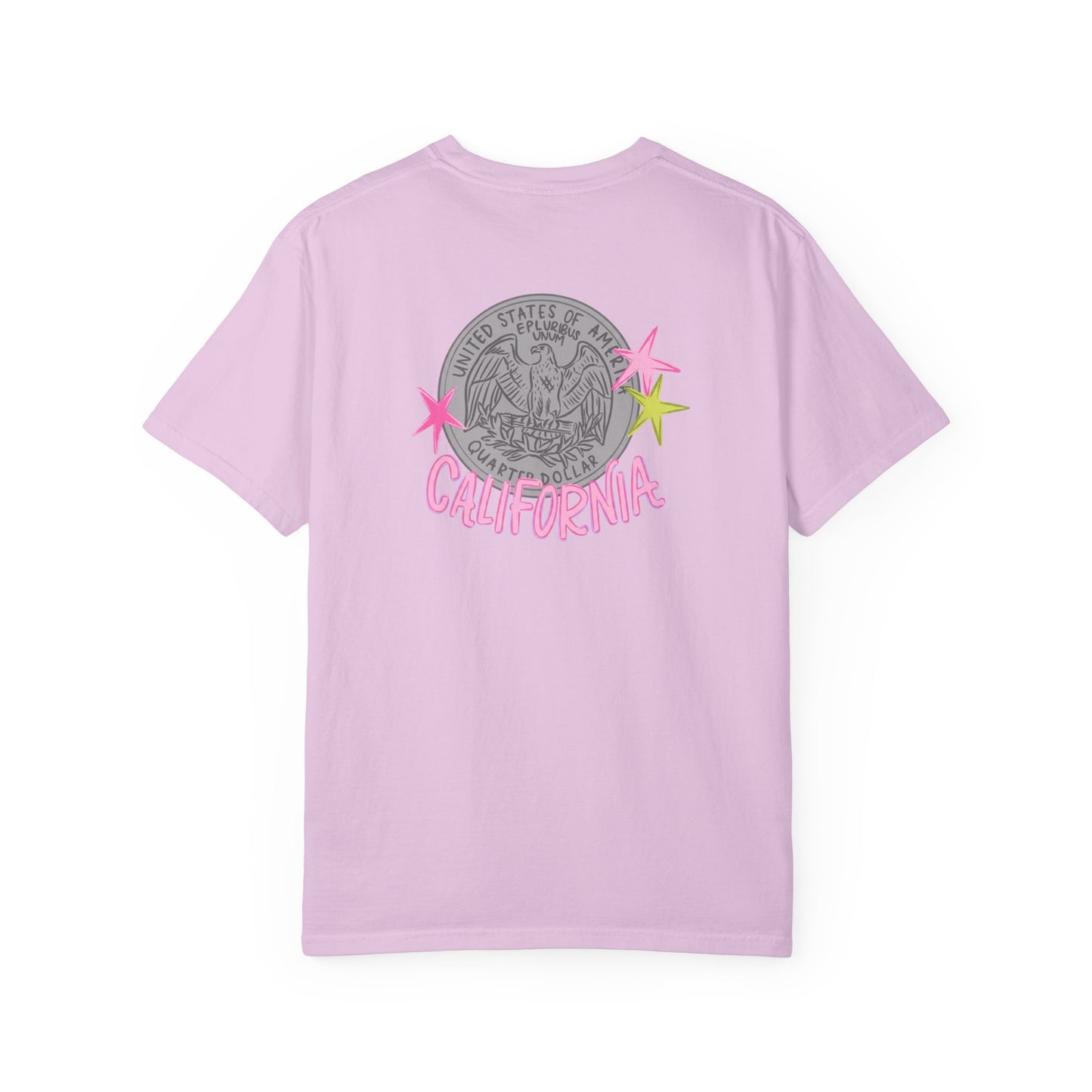 California Coin Graphic Tee — 'California' Retro Neon Stars T-Shirt