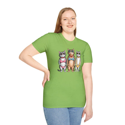 Funny Cats in Bathing Suits T-Shirt — Retro Trio Cat Beach Tee