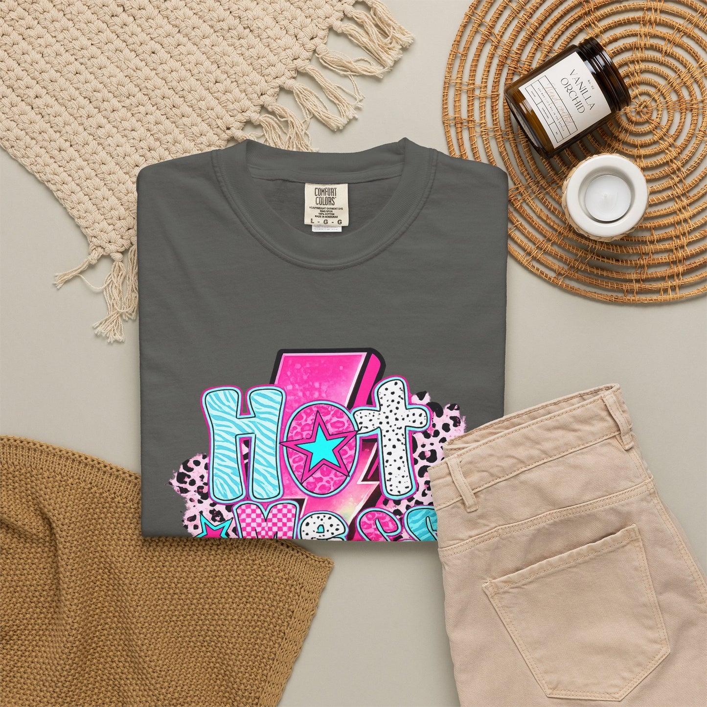 Retro Hot Mess Mama T-Shirt — Pink Lightning Graphic Tee