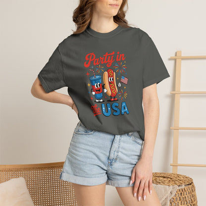 Party in the USA T-Shirt — Patriotic Hot Dog & Soda 4th of July Tee