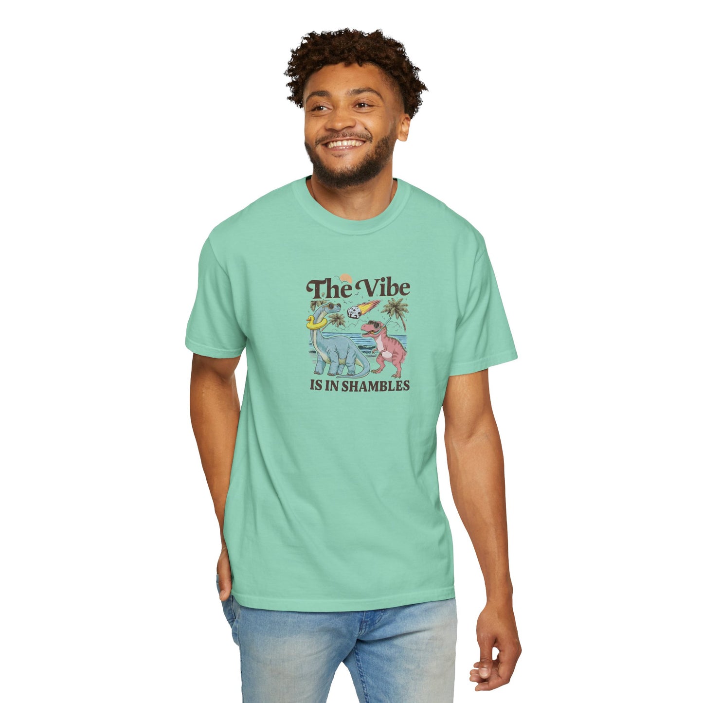Retro Dinosaur Tee — "The Vibe Is In Shambles" Graphic T-Shirt