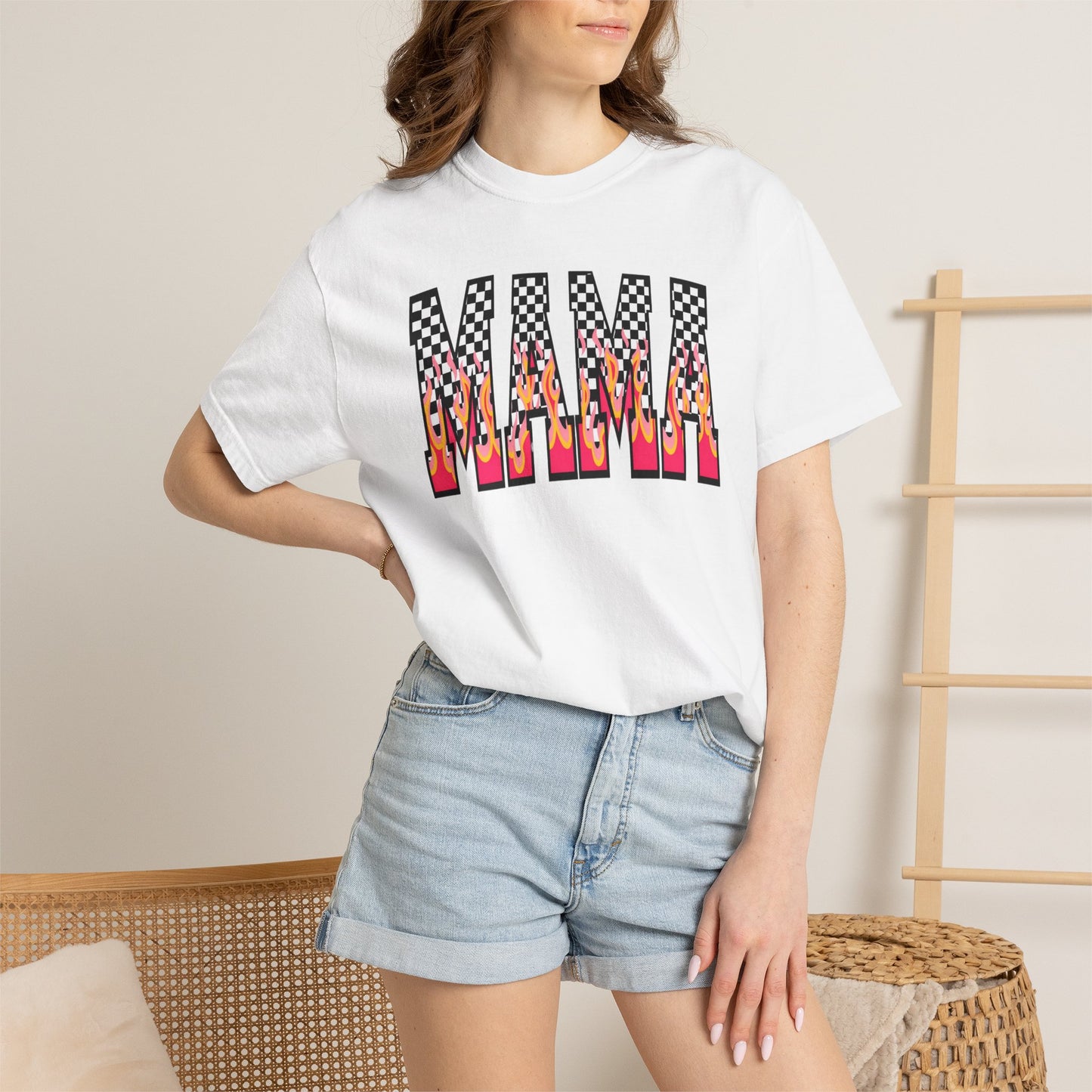 Mama Graphic T-Shirt — Checkerboard & Flame Retro Tee