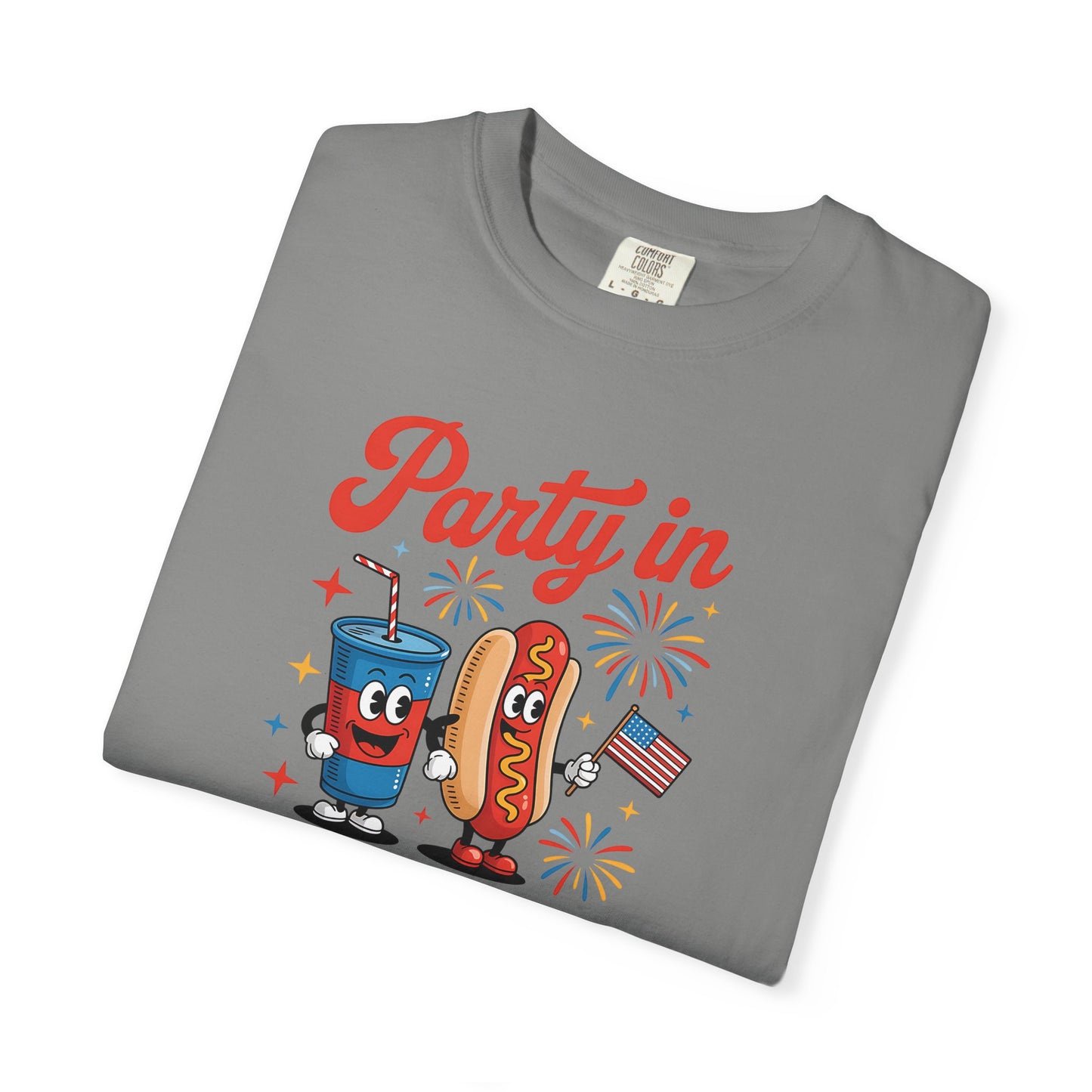 Party in the USA T-Shirt — Patriotic Hot Dog & Soda 4th of July Tee