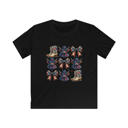 Kids Cowboy Boots & Bows Tee — Patriotic Western Graphic Tee for Girls