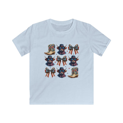 Kids Cowboy Boots & Bows Tee — Patriotic Western Graphic Tee for Girls