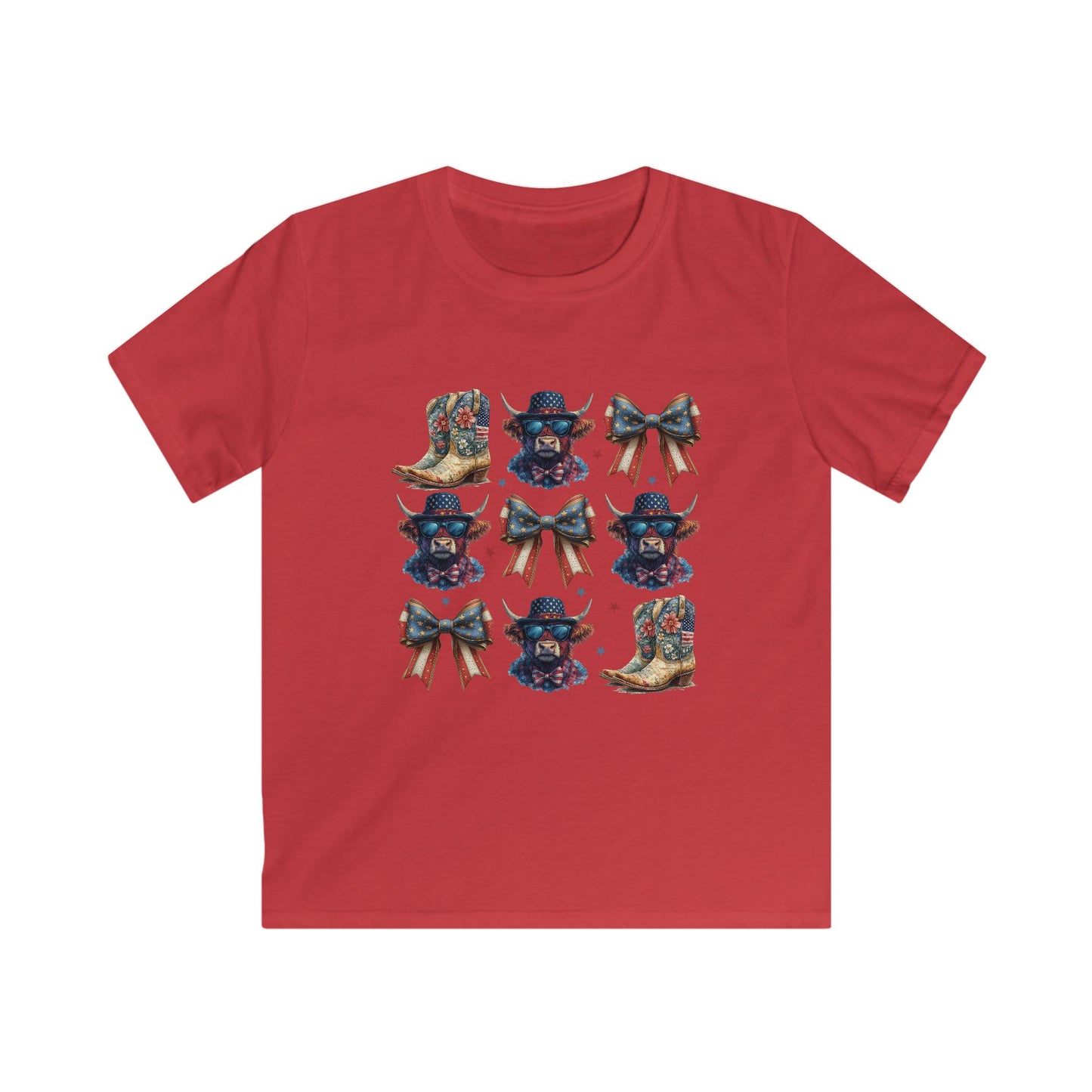 Kids Cowboy Boots & Bows Tee — Patriotic Western Graphic Tee for Girls