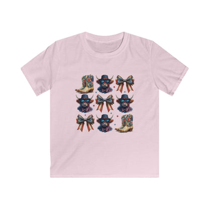 Kids Cowboy Boots & Bows Tee — Patriotic Western Graphic Tee for Girls