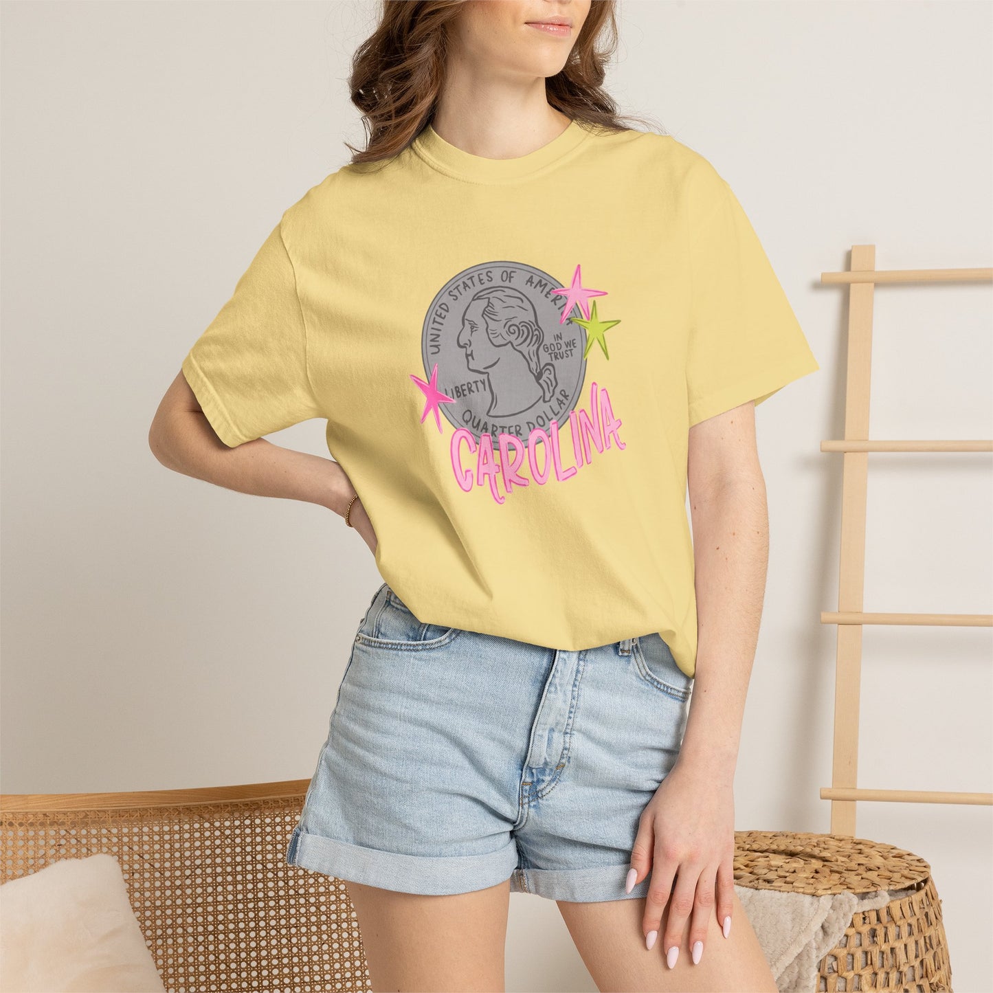 California Coin Graphic Tee — 'California' Retro Neon Stars T-Shirt