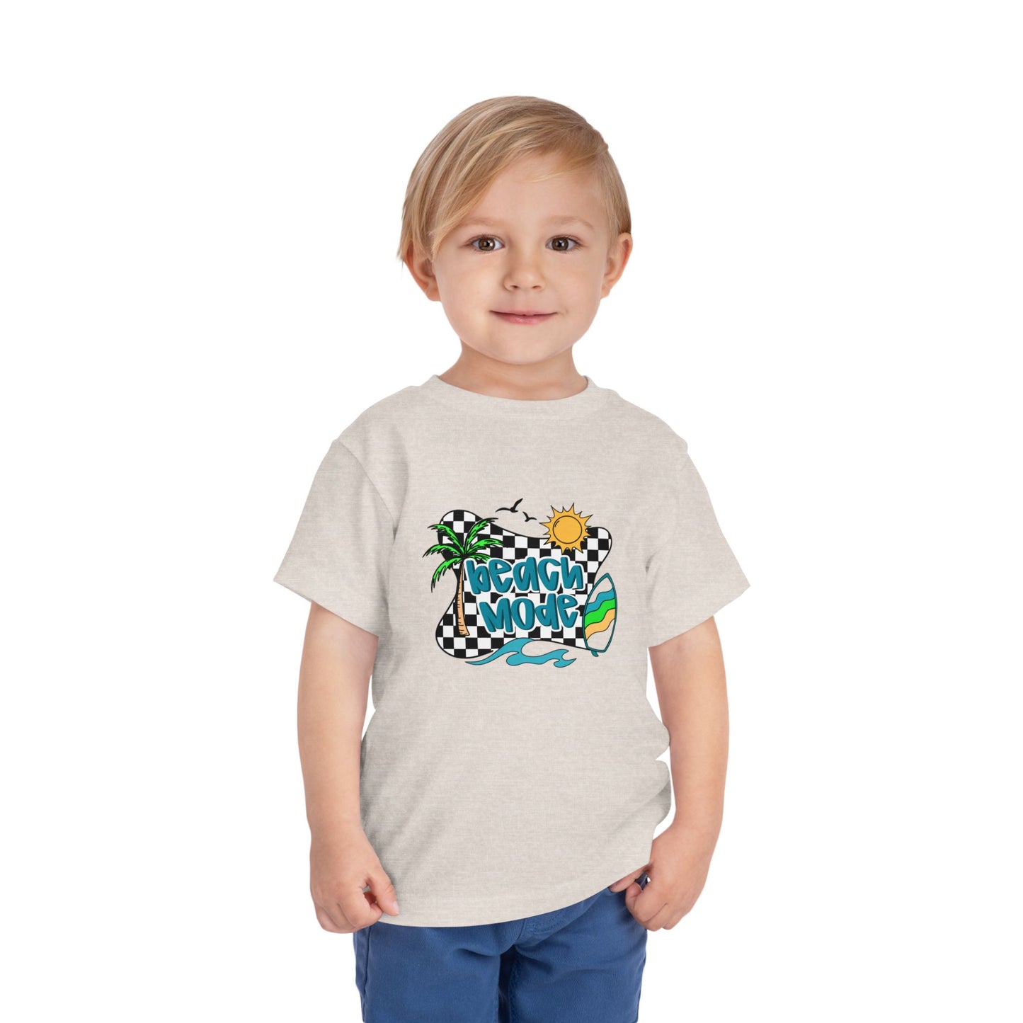 Toddler Tee — "Beach Vibes" Surfboard & Palm Tree Graphic