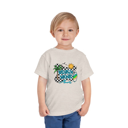 Toddler Tee — "Beach Vibes" Surfboard & Palm Tree Graphic