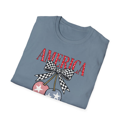 America Cherry Graphic T-Shirt – Patriotic Stars & Stripes Fourth of July Tee