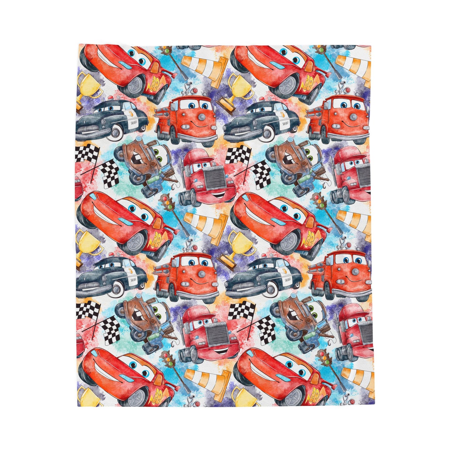 Kids Racing Cars Velveteen Plush Blanket – Colorful Cartoon Racecar Throw for Toddlers & Children