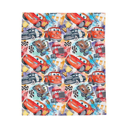 Kids Racing Cars Velveteen Plush Blanket – Colorful Cartoon Racecar Throw for Toddlers & Children